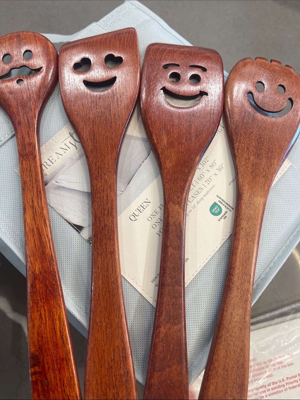 Wooden Smile Face Cooking Spoon Set - Brown